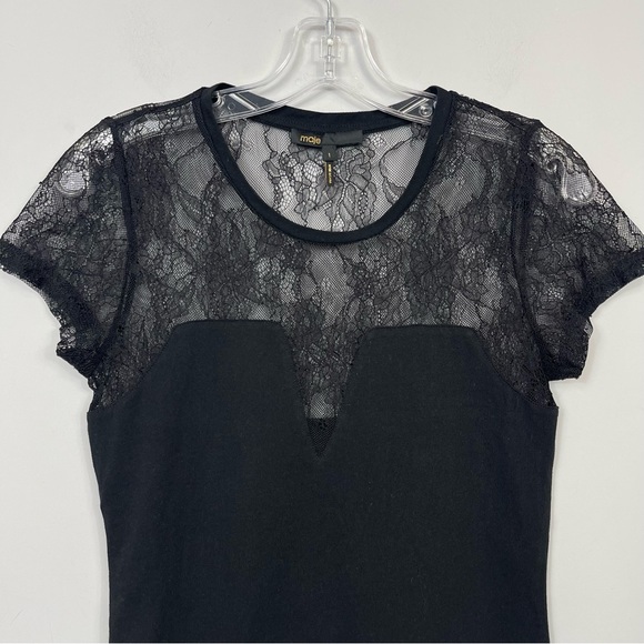 MAJE Paris Black Lace Inset Sheer Tee Shirt Top Short Sleeve Sexy 1 S Whimsigoth - Picture 5 of 12